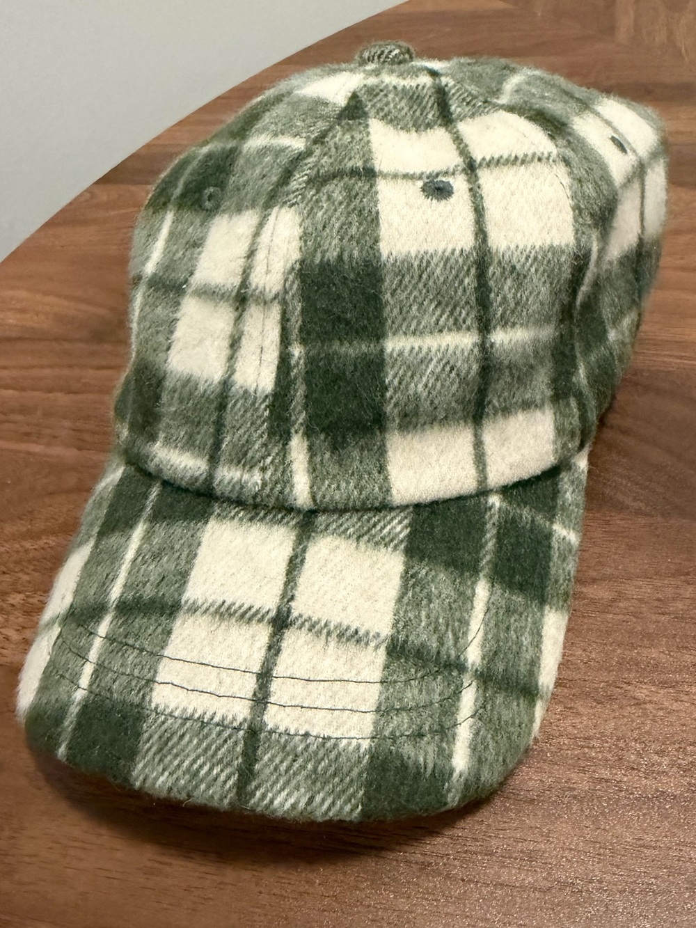 Plaid Green and Cream Fall Flannel Baseball Cap Hat